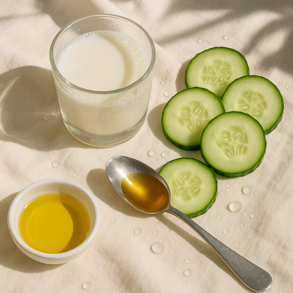 🌿 Strahlende Sommerhaut mit dem DIY Reismilch-Gurken-Ice-Roller