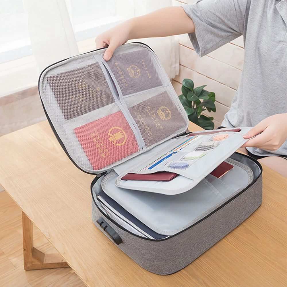 Multi-Layer Large-Capacity Waterproof Business Travel Document Passport Document Bill Storage Bag Box with Lock Briefcase